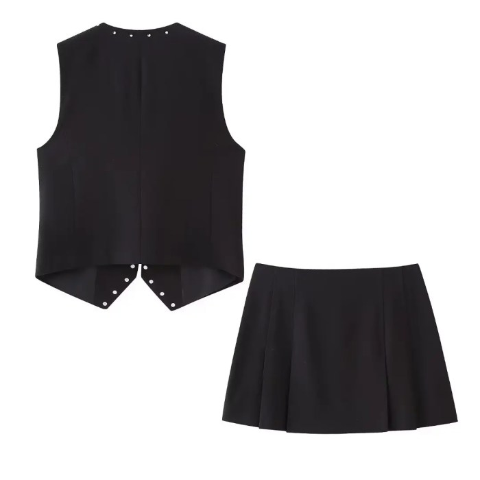 Women Stud Detail Black Vest + Matching Stud Mini Women Stud Detail Black Vest + Matching Stud Mini