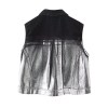 Women Platinum Black Denim Sleeveless Vest Coat + Midi Skirt