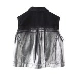 Women Platinum Black Denim Sleeveless Vest Coat + Midi Skirt