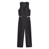 Womens Pleated Long Drop V Neck Side Cutout Vest Playsuit