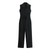 Womens Black Sleeveless Playsuit with Belt Button Pocket Straight Fit Womens Black Sleeveless Playsuit with Belt Button Pocket Straight Fit