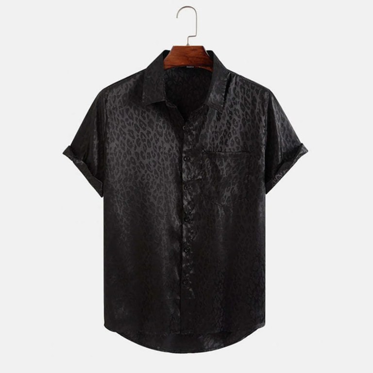 Jacquard Leopard Print Loose Casual Short Sleeved Shirt