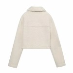 Womens Fleece Short Shirt Pocket Vintage Coat