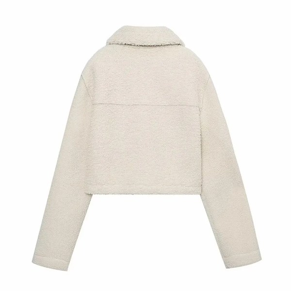 Womens Fleece Short Shirt Pocket Vintage Coat