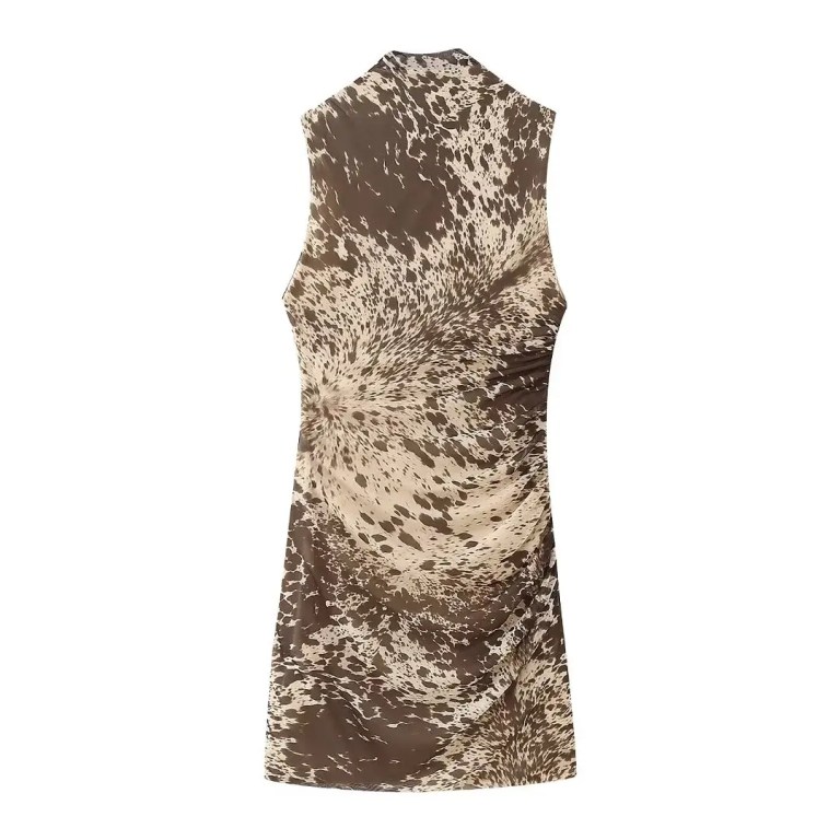 Women Sleeveless High Neck Juan Net Slim Fit Mini Dress