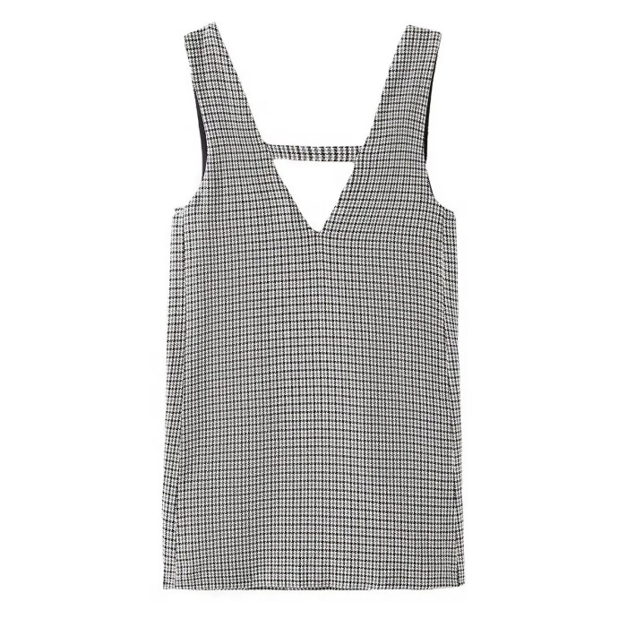 Womens Plaid V Back and Front Slim Mini Dress