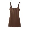 Womens Silk Satin Nude Slim Fit Strap Mini Dress in Chocolate