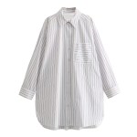 Womens White Strip Oversized Vintage Lapel Long Sleeve Shirt Womens White Strip Oversized Vintage Lapel Long Sleeve Shirt