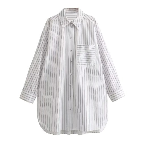 Womens White Strip Oversized Vintage Lapel Long Sleeve Shirt Womens White Strip Oversized Vintage Lapel Long Sleeve Shirt