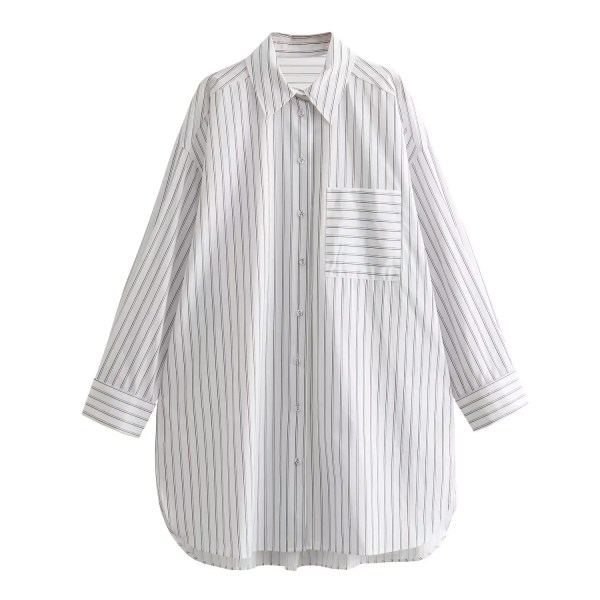 Womens White Strip Oversized Vintage Lapel Long Sleeve Shirt Womens White Strip Oversized Vintage Lapel Long Sleeve Shirt