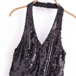 Womens Beaded Halter Sleeveless Black Jumpsuit