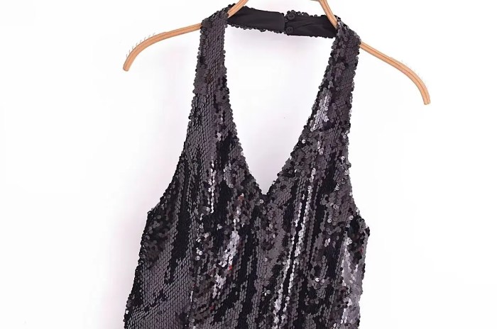 Womens Beaded Halter Sleeveless Black Jumpsuit