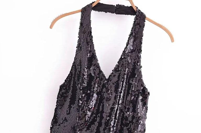 Womens Beaded Halter Sleeveless Black Jumpsuit