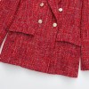 Womens Red Tweed Double Breasted Gold Button Detail Blazer