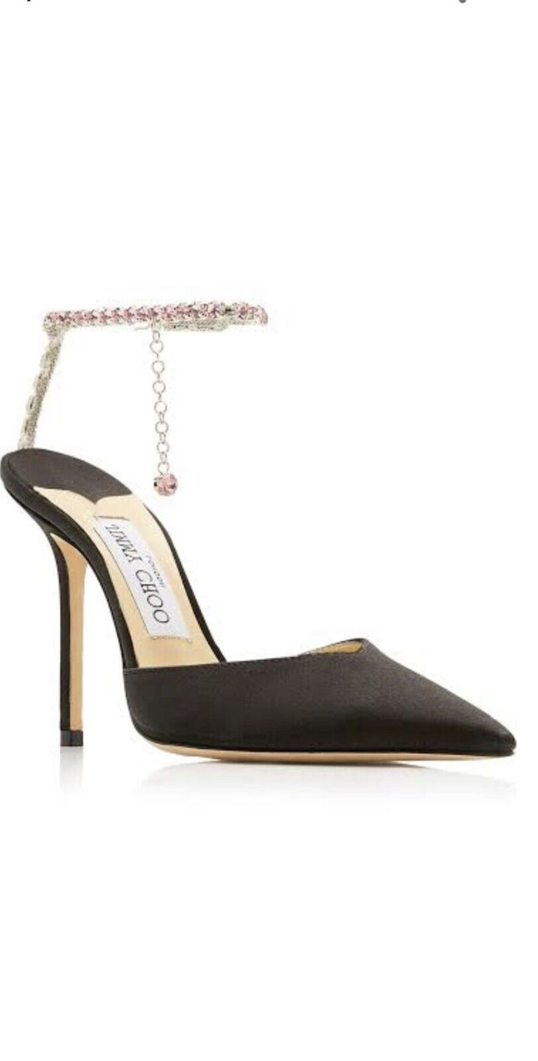 Authentic jimmy choo saeda black embellished satin pumps size 37.5 Authentic jimmy choo saeda black embellished satin pumps size 37.5