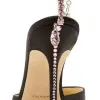 Authentic jimmy choo saeda black embellished satin pumps size 37.5