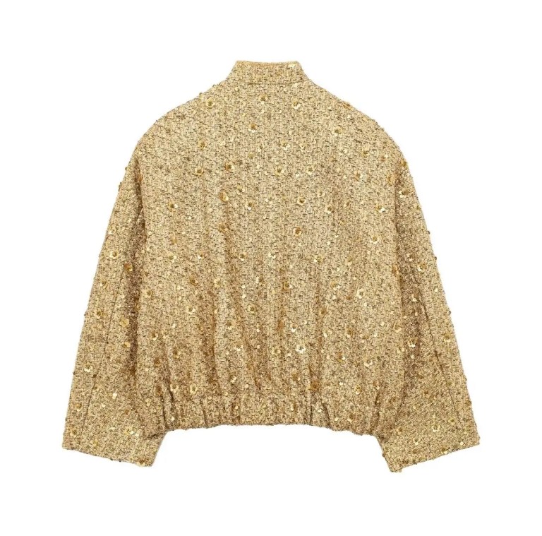 Womens Shimmer Sequence Stand Collar Long Sleeve Winter Coat