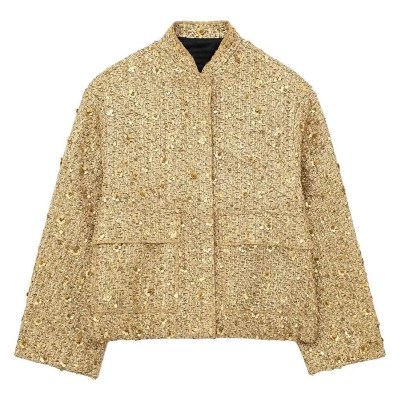 Womens Shimmer Sequence Stand Collar Long Sleeve Winter Coat Womens Shimmer Sequence Stand Collar Long Sleeve Winter Coat