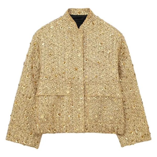 Womens Shimmer Sequence Stand Collar Long Sleeve Winter Coat Womens Shimmer Sequence Stand Collar Long Sleeve Winter Coat