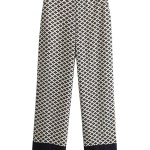 Bold Vintage Print Women Pyjamas Set Single Breasted Long Sleeve Shirt Loose Long Pants