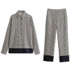 Bold Vintage Print Women Pyjamas Set Single Breasted Long Sleeve Shirt Loose Long Pants Bold Vintage Print Women Pyjamas Set Single Breasted Long Sleeve Shirt Loose Long Pants