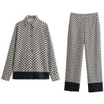 Bold Vintage Print Women Pyjamas Set Single Breasted Long Sleeve Shirt Loose Long Pants