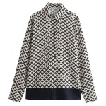 Bold Vintage Print Women Pyjamas Set Single Breasted Long Sleeve Shirt Loose Long Pants