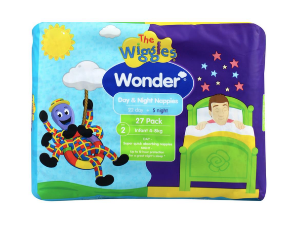 The Wiggles Day & Night Nappies Infant Size 2 (4-8 kg) | Pack of 27 | Free Shipping | Kouwi