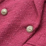 Women’s Rose red Tweed Single Breasted Retro Padded Flap Pockets Slim Crop Blazer