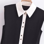 Spring Women’s Black Contrast White Sleeveless Collar Dress with cute black gold button detail