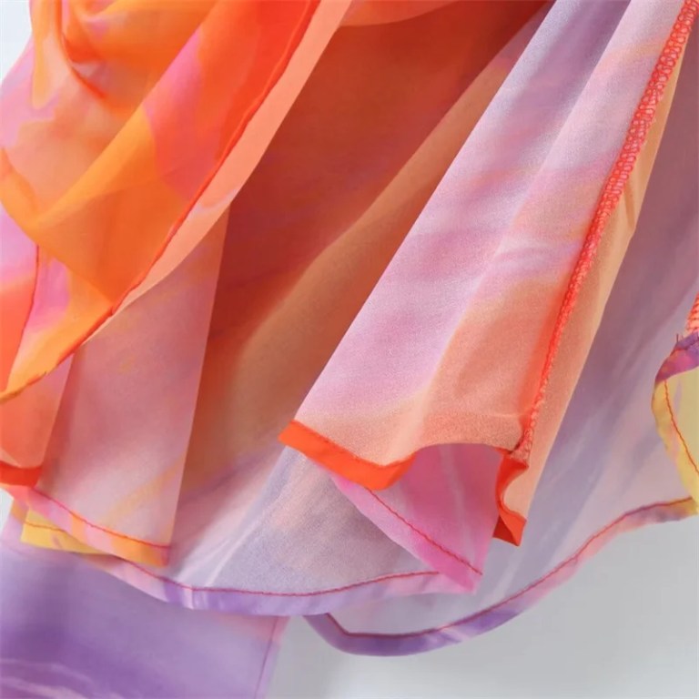 Holiday Women’s Striped Tie-dye streamer Asymmetrical Oblique shoulder Chiffon Mini Dress