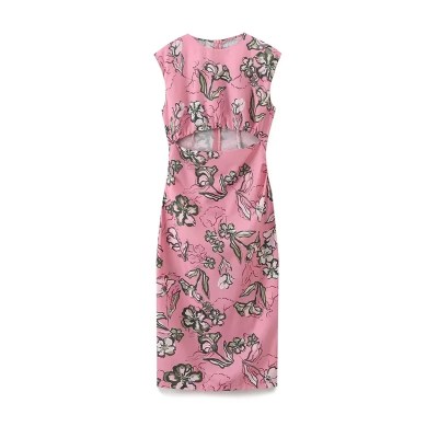 Women’s Hollow Midriff Flower Print Slim Back Slit Sundress Women’s Hollow Midriff Flower Print Slim Back Slit Sundress