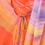 Holiday Women’s Striped Tie-dye streamer Asymmetrical Oblique shoulder Chiffon Mini Dress