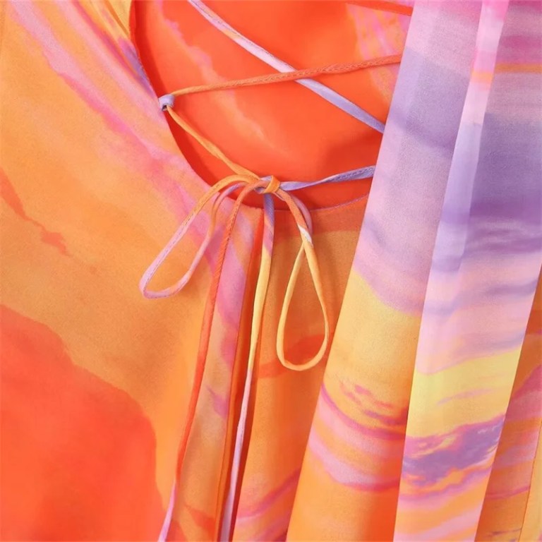 Holiday Women’s Striped Tie-dye streamer Asymmetrical Oblique shoulder Chiffon Mini Dress