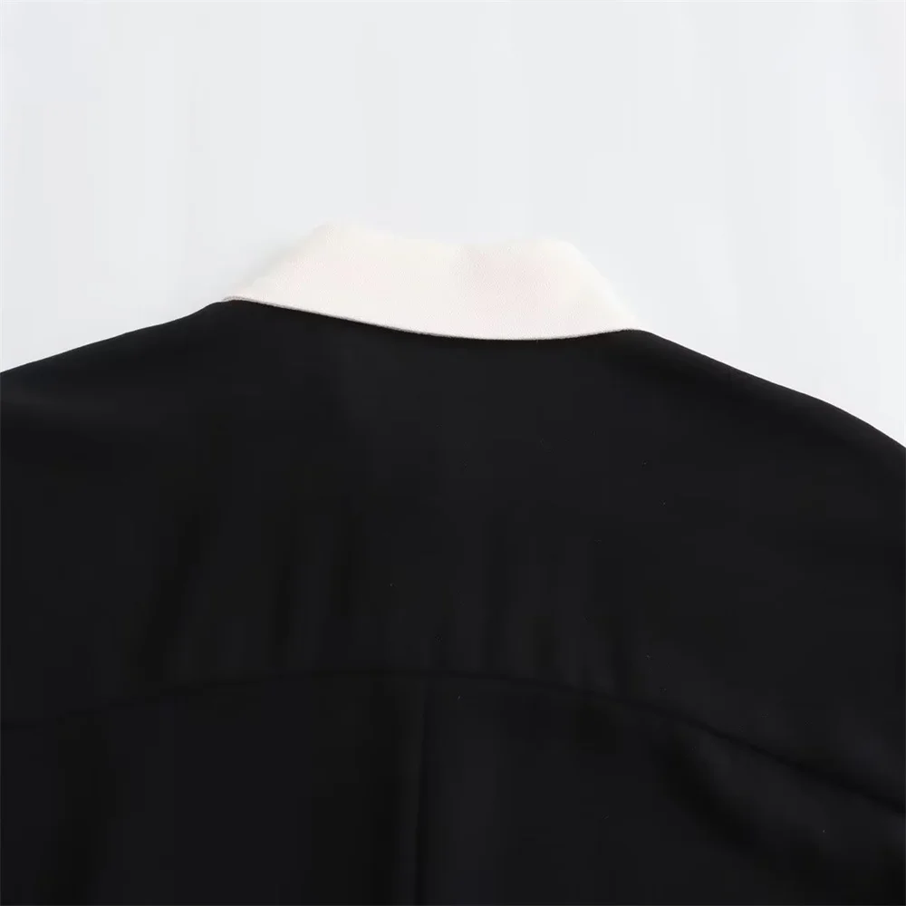 Women’s Slim Fit Polo Collar Single Breasted Black Shirt Mini Dress