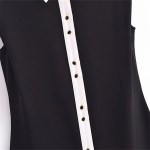 Spring Women’s Black Contrast White Sleeveless Collar Dress with cute black gold button detail