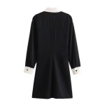 Women’s Slim Fit Polo Collar Single Breasted Black Shirt Mini Dress Women’s Slim Fit Polo Collar Single Breasted Black Shirt Mini Dress