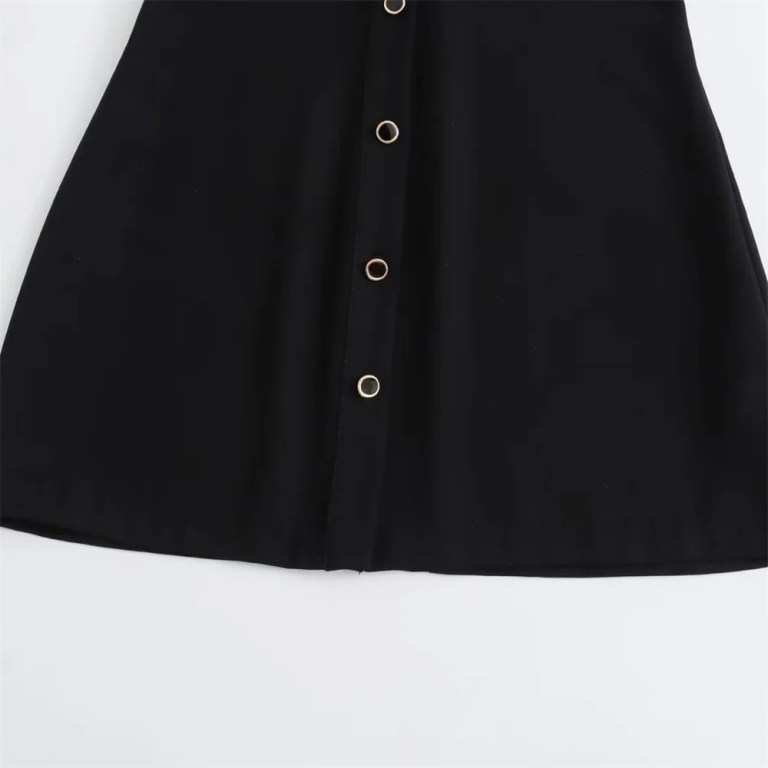 Women’s Slim Fit Polo Collar Single Breasted Black Shirt Mini Dress Women’s Slim Fit Polo Collar Single Breasted Black Shirt Mini Dress