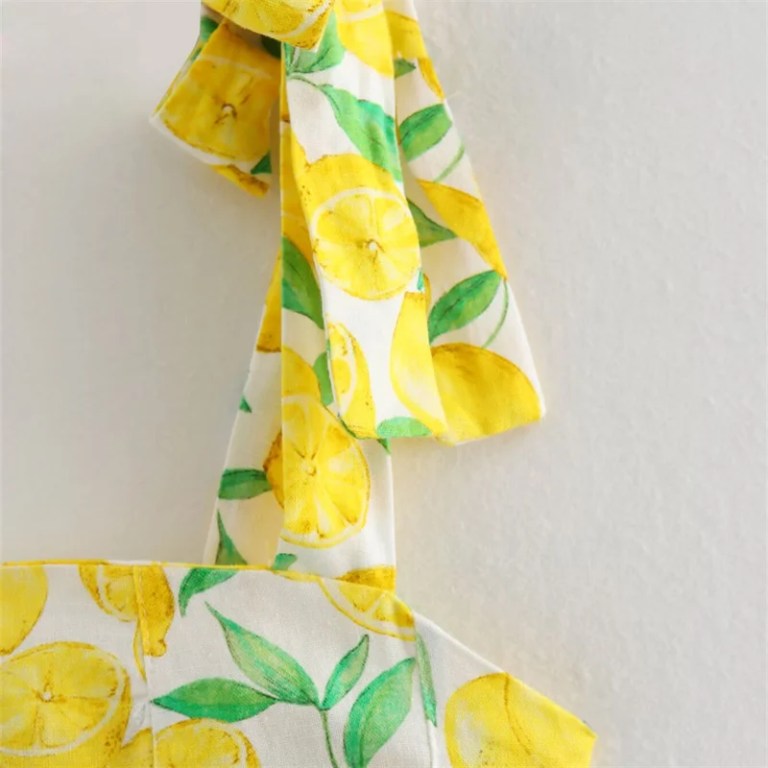 Women’s Lemon Print Sleeveless Mini Dress with Adjustable shoulder strap Women’s Lemon Print Sleeveless Mini Dress with Adjustable shoulder strap