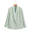 Women’s Pale Green Suit Jacket – Double-Breasted with Satin Stitching