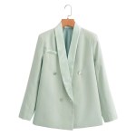 Women’s Pale Green Suit Jacket – Double-Breasted with Satin Stitching Women’s Pale Green Suit Jacket – Double-Breasted with Satin Stitching