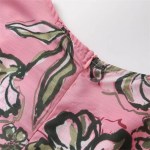 Women’s Hollow Midriff Flower Print Slim Back Slit Sundress
