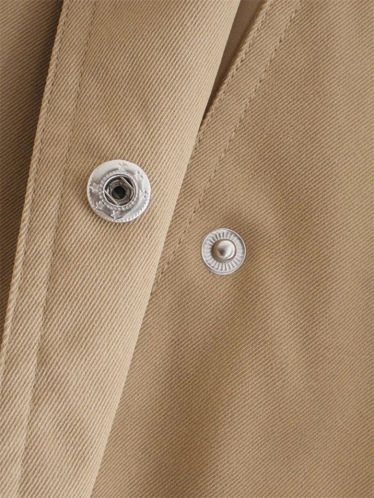 Women’s Hooded Khaki Trench Coat – Casual Pocket Trim, Single-Breasted Long Outerwear