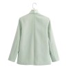 Women’s Pale Green Suit Jacket – Double-Breasted with Satin Stitching