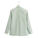 Women’s Pale Green Suit Jacket – Double-Breasted with Satin Stitching Women’s Pale Green Suit Jacket – Double-Breasted with Satin Stitching