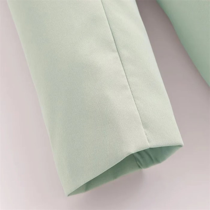 Women’s Pale Green Suit Jacket – Double-Breasted with Satin Stitching