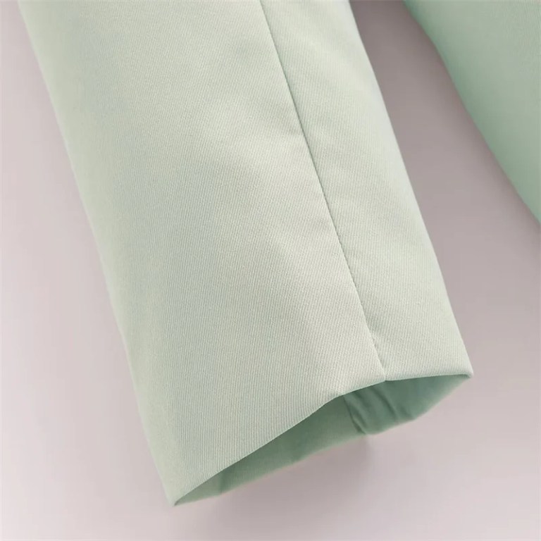 Women’s Pale Green Suit Jacket – Double-Breasted with Satin Stitching Women’s Pale Green Suit Jacket – Double-Breasted with Satin Stitching