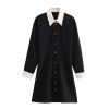 Women’s Slim Fit Polo Collar Single Breasted Black Shirt Mini Dress Women’s Slim Fit Polo Collar Single Breasted Black Shirt Mini Dress