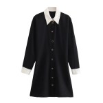 Women’s Slim Fit Polo Collar Single Breasted Black Shirt Mini Dress Women’s Slim Fit Polo Collar Single Breasted Black Shirt Mini Dress