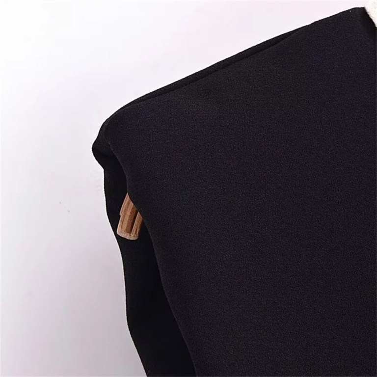 Spring Women’s Black Contrast White Sleeveless Collar Dress with cute black gold button detail